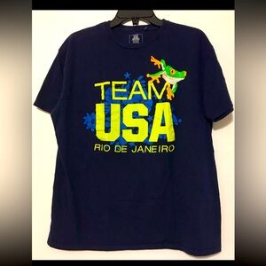 TEAM USA Rio De Janeiro T-Shirt Blue Olympics Team Apparel Sz XL 100% Cotton